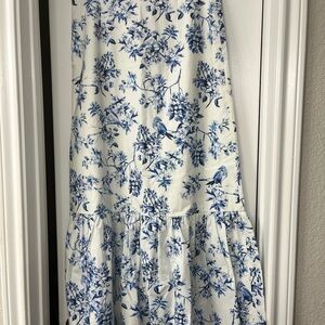 ANTONIO MELANI White and Blue Tiered Maxi Skirt Resort Wear